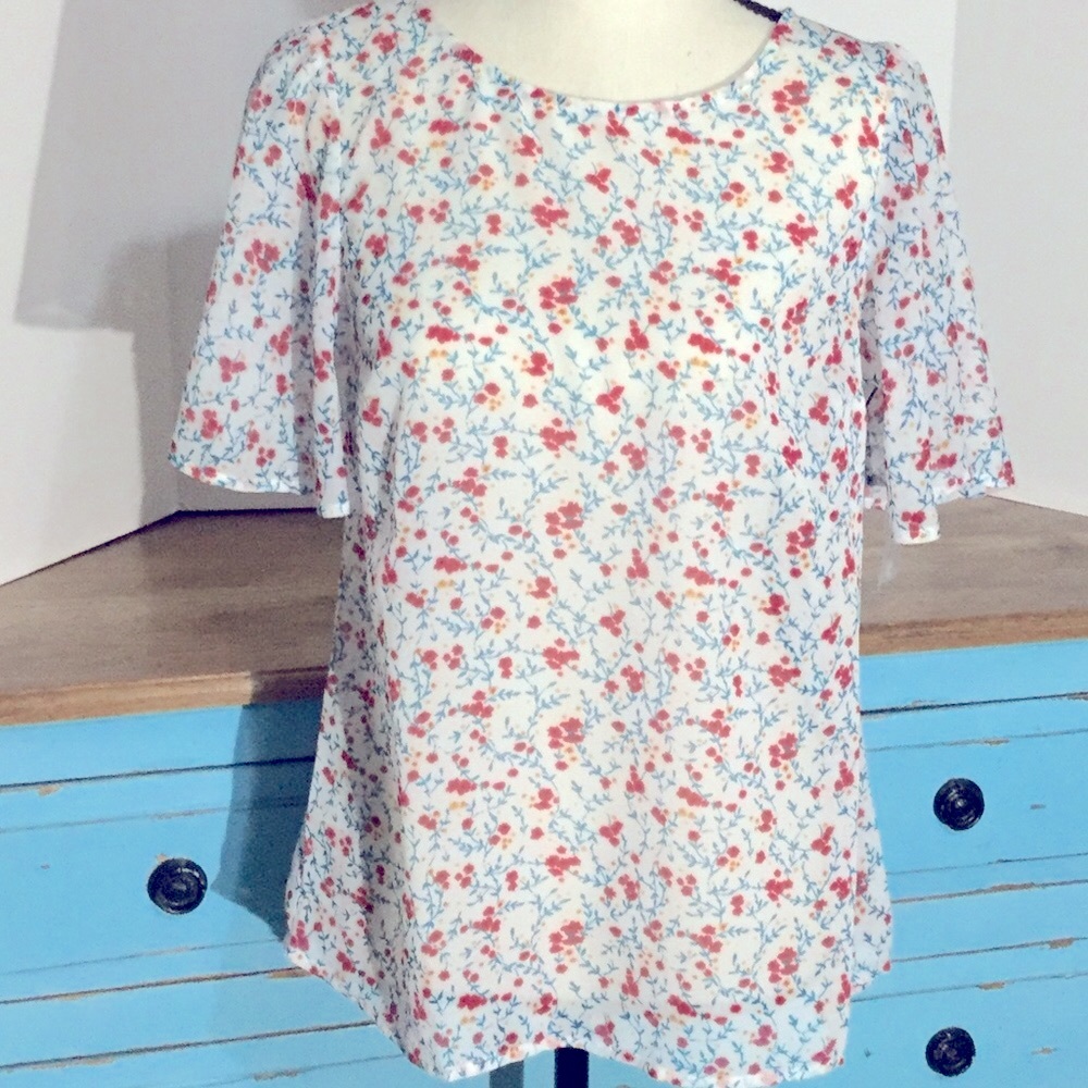 ModCloth white floral blouse bows tie at the shoulder